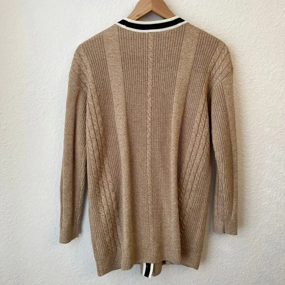 Talbots Cable Knit Cardigan‎ Old Money Womens MP Long Preppy Academia Cotton Tan